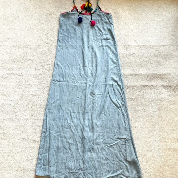 JUDITH MARCH TENCEL MAXI DRESS W/ EMBROIDERY AND TASSELS SIZE SMALL BEACH - Picture 10 of 10